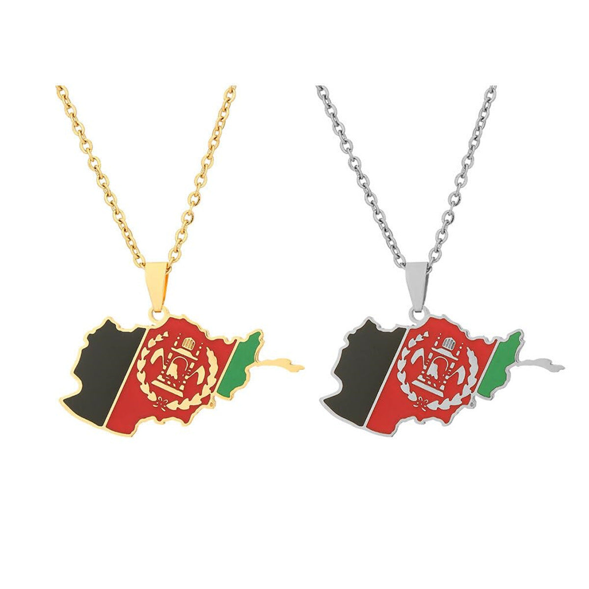 Minimalist Geometric Afghanistan Map Pendant Necklace in Stainless Steel with Titanium Steel Charm and Electroplated Finish on O-Chain