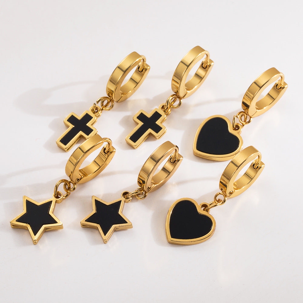 Pendientes geométricos de acero inoxidable con forma de corazón, cruz y estrella, de inspiración vintage, dulces y atrevidos para mujer