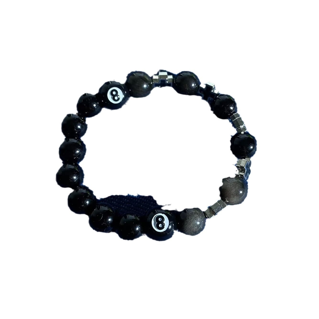 Geometric Cross Obsidian and Cat's Eye Beaded Bracelet