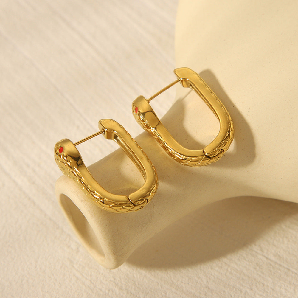 Orecchini minimalisti a forma di serpente geometrico in acciaio inossidabile placcati oro 18 carati da donna