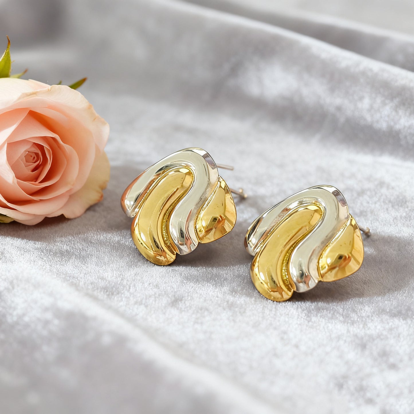 Elegant Two-Tone Geometric Irregular Stainless Steel Earrings for Women