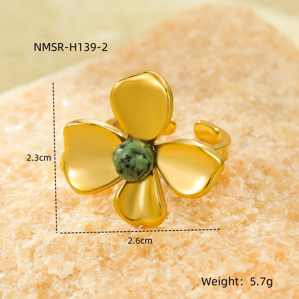 Anillo abierto de acero inoxidable con forma de flor y acabado chapado, de moda para mujer