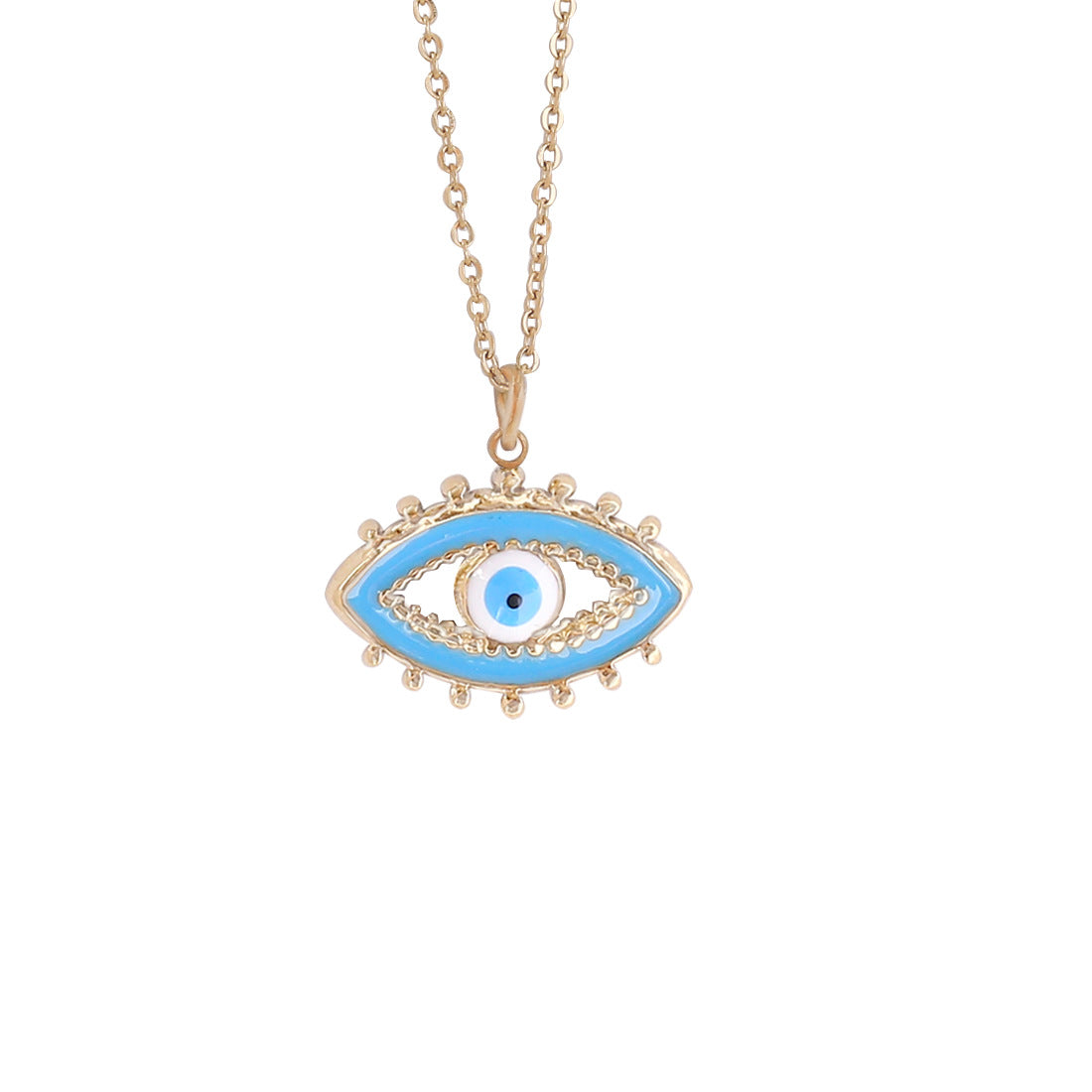 Bohemian Evil Eye Pendant Necklace in Stainless Steel with Enamel Finish