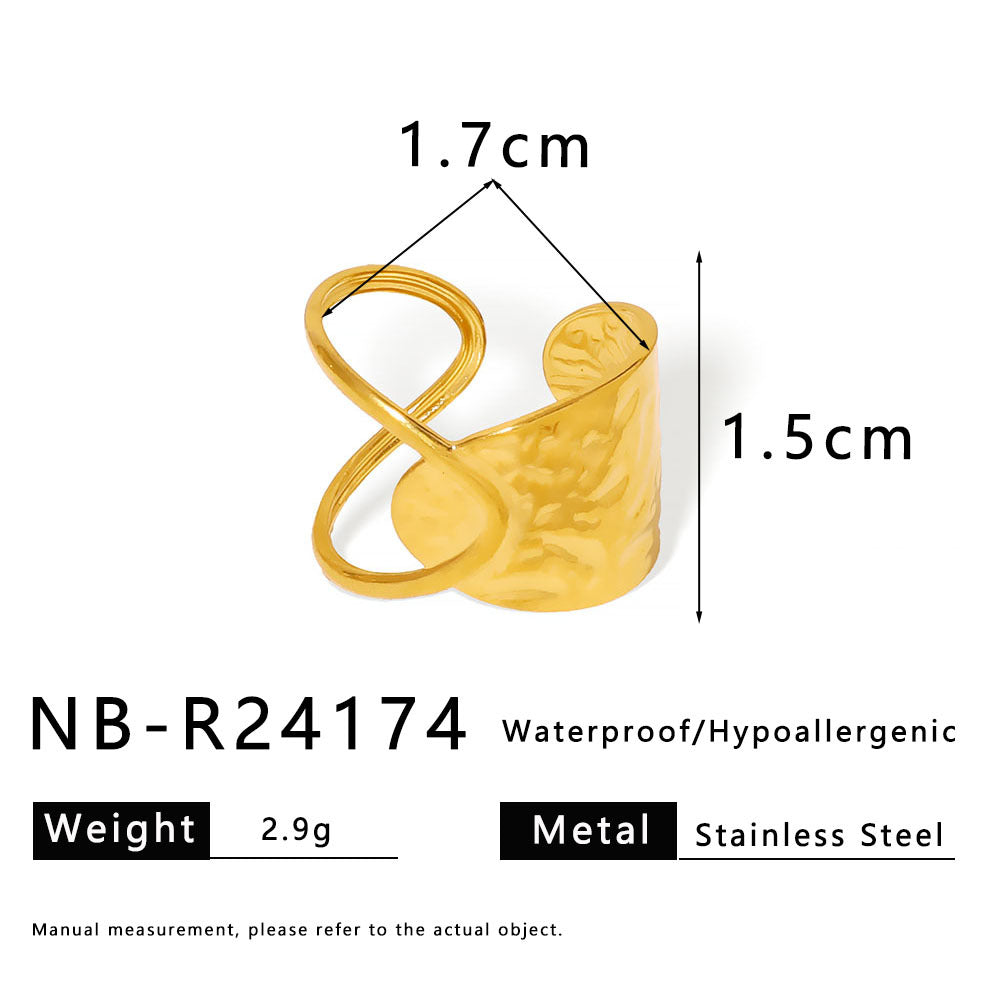 Asymmetrical Geometric Line Stainless Steel Ring with 18K Gold Plating for Unisex Wear