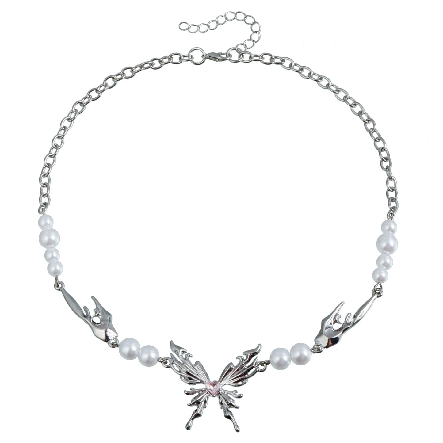 Collar de aleación con baño de Fashion Butterfly Wing Heart-Shaped Pink Zircon Inlaid Pearl para mujer