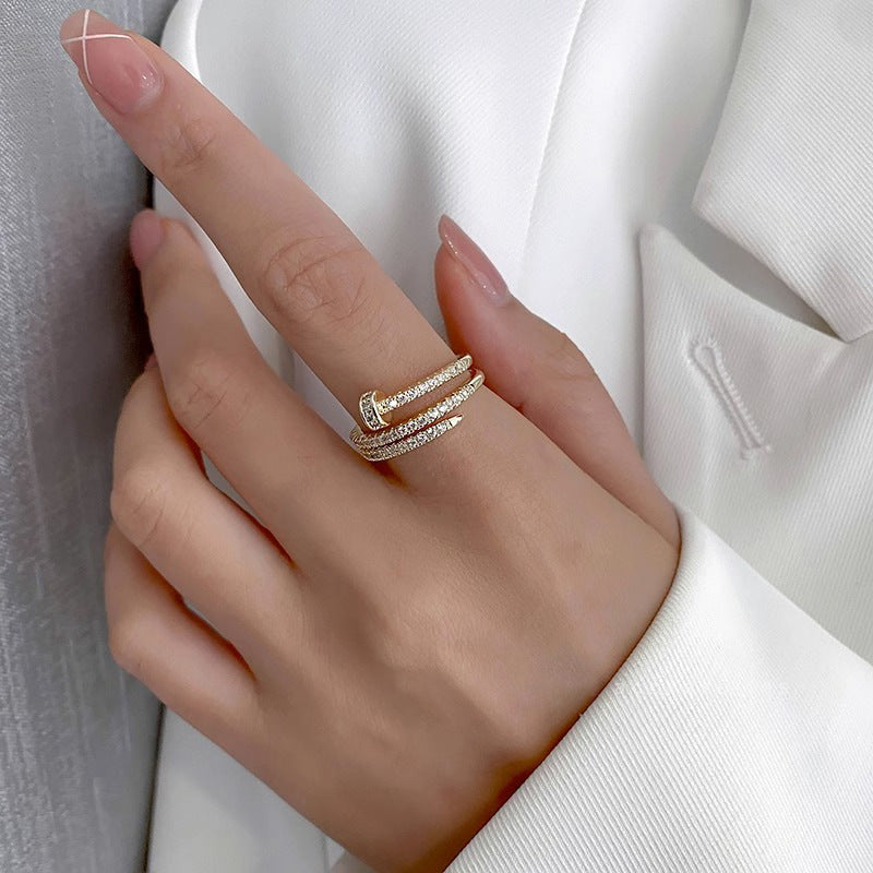 Minimalist Spiral Nail Ring for Women in Copper with Plated Finish, Adjustable Open Band Finger Ring Featuring Letter Design