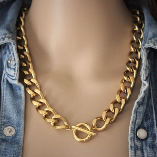 Collar de acero inoxidable geométrico minimalista punk con colgante de acero de titanio chapado en oro para mujeres y hombres