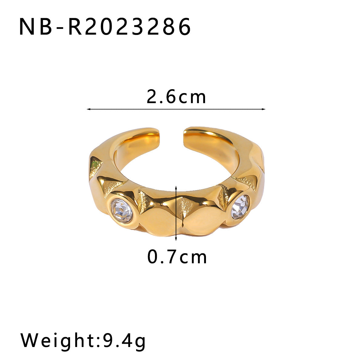 Minimalist Geometric Stainless Steel Ring with Rhinestone Inlay and 18K Vacuum Plating for Women and Men