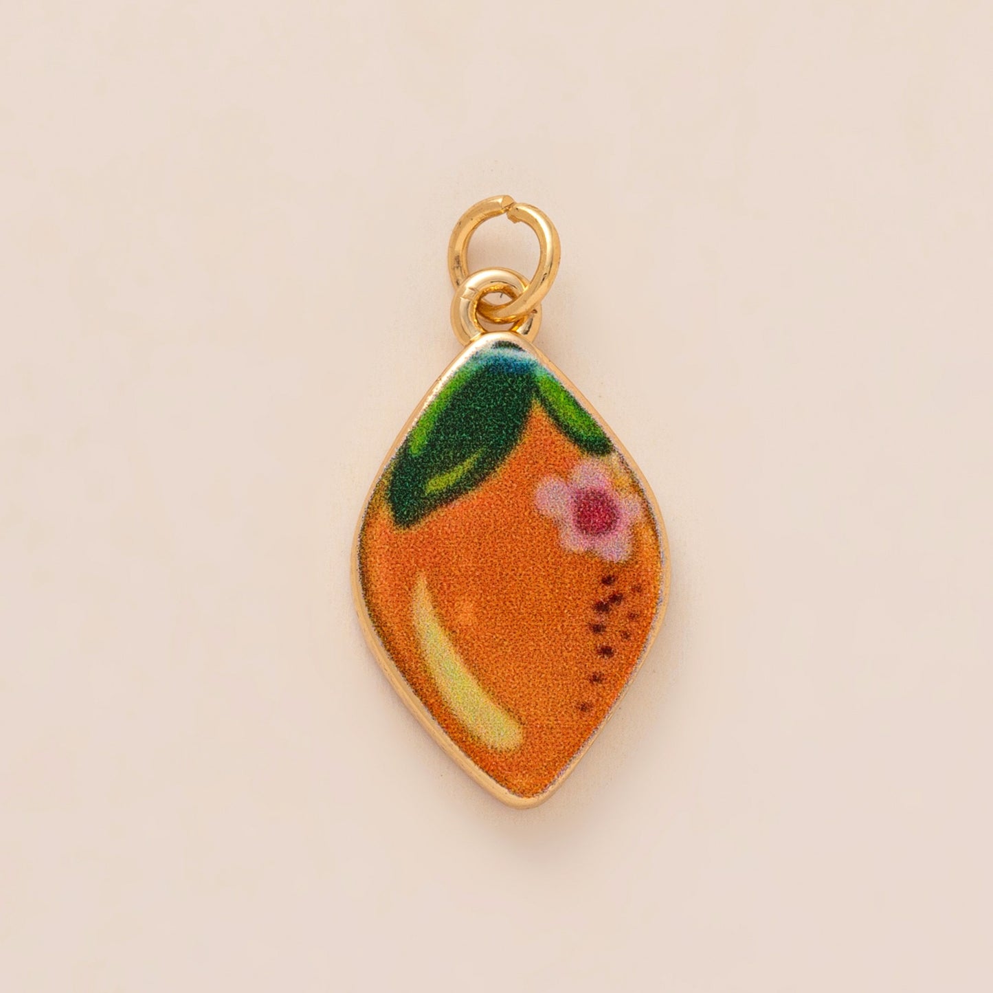 Sweet Floral Brass Plated Persimmon and Note Shoe Charm with Yellow Tulle Bow