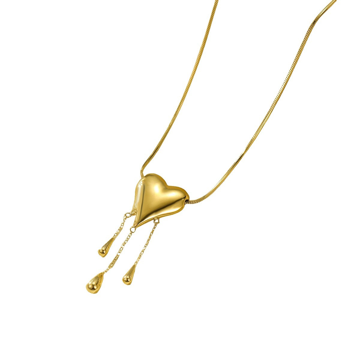 Minimalist 18K Gold Plated Stainless Steel Heart Tassel Pendant Necklace for Women