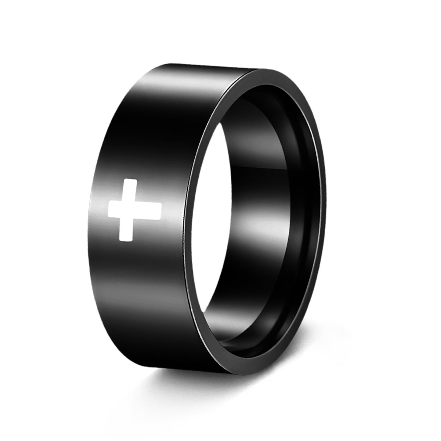 Classic Cross Stainless Steel Plated Ring Unisex 6mm/8mm