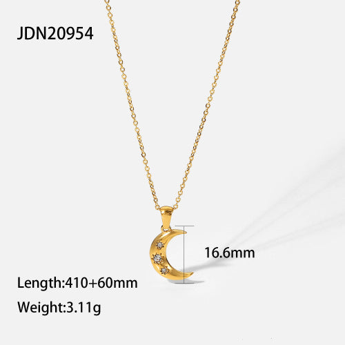 Elegant Eight-Pointed Star Geometric Stainless Steel Necklace with Cubic Zirconia Titanium Steel Pendant for Women