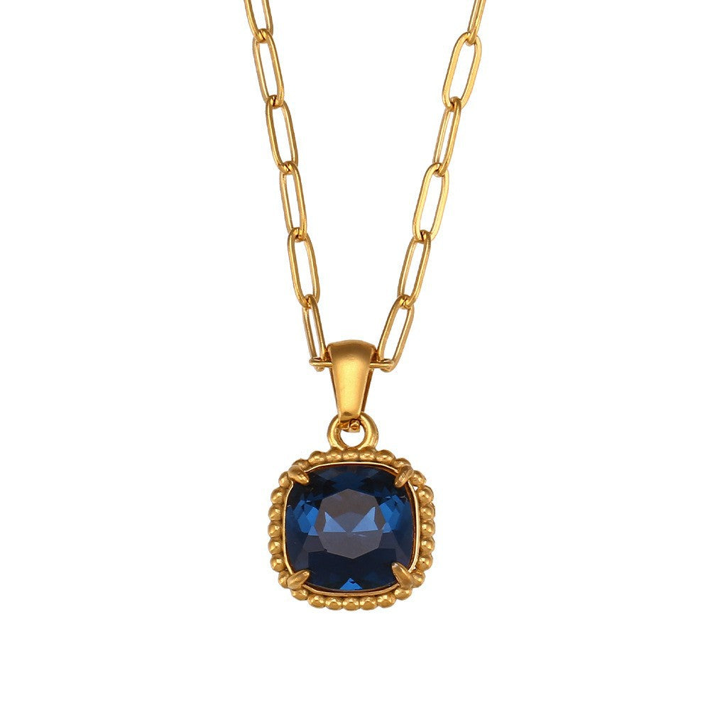 Collar Minimalista Retro Geométrico para Mujer de Acero Inoxidable con Baño de Oro de 18K y Circonitas de Colores Microincrustadas