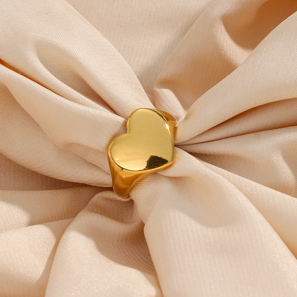 Elegant Minimalist 18K Gold Plated Stainless Steel Heart Geometric Ring for Women