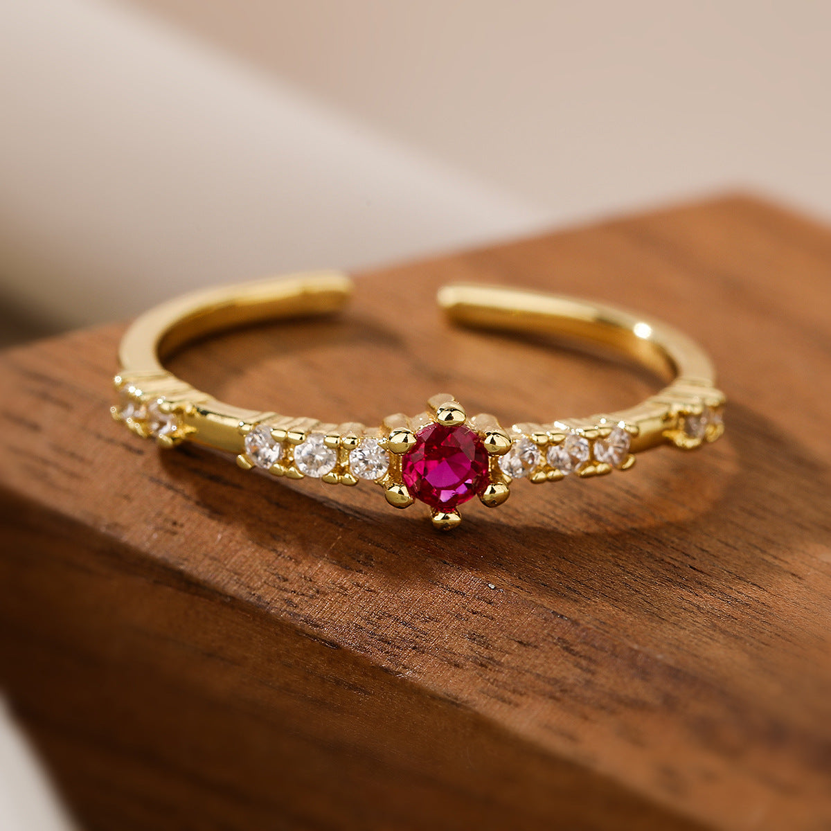 Minimalist Geometric Open-Ended Ring for Women in Copper with 18K Gold Plating and Zircon Inlay