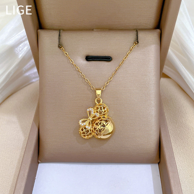 Luxury Sweet Butterfly Geometric Rhinestone Pendant Necklace Titanium Steel Chain Moon Pattern