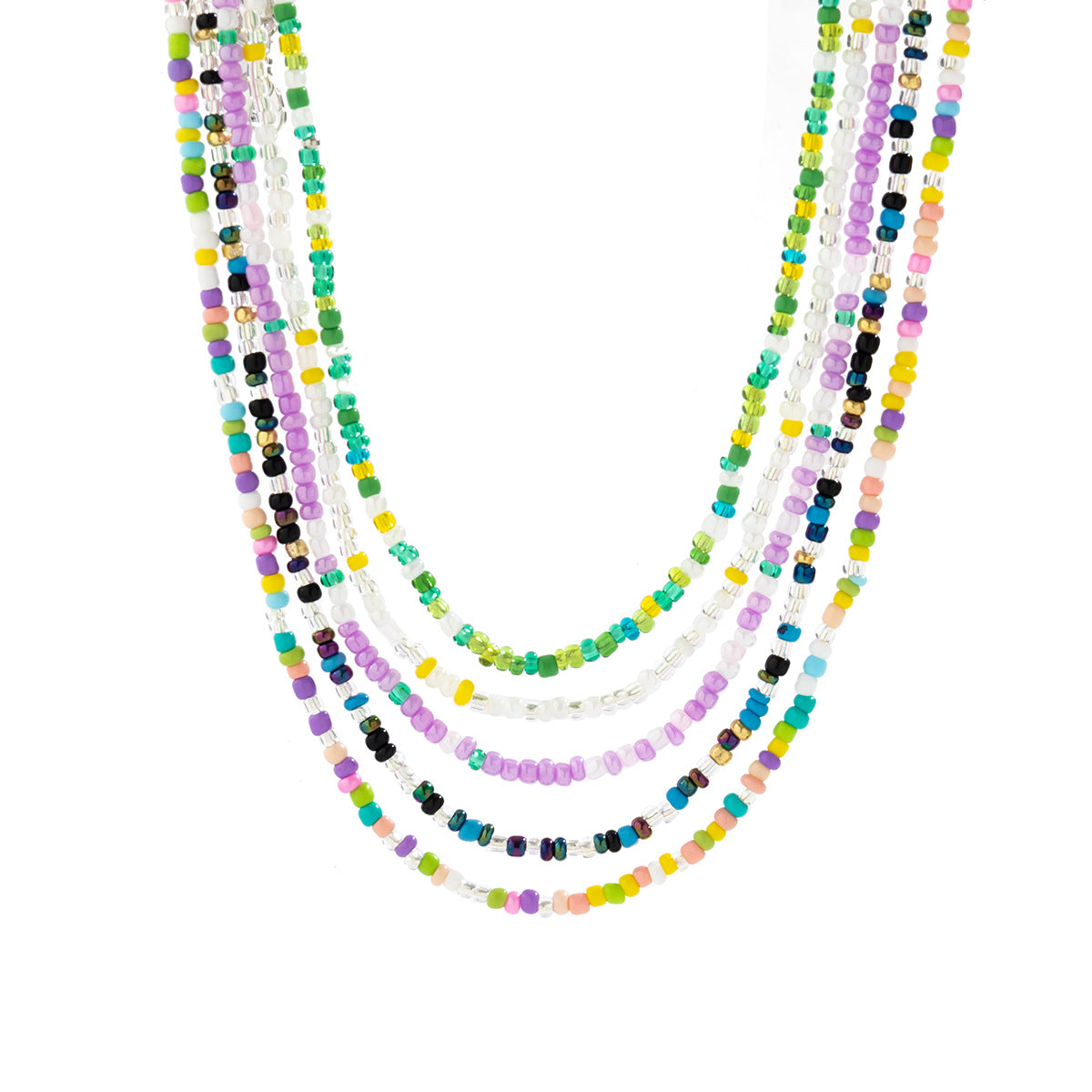 Bohemian Style Geometric Pendant Necklace Set for Women with Beaded Accents, Resin Plastic Construction, and Ball Chain