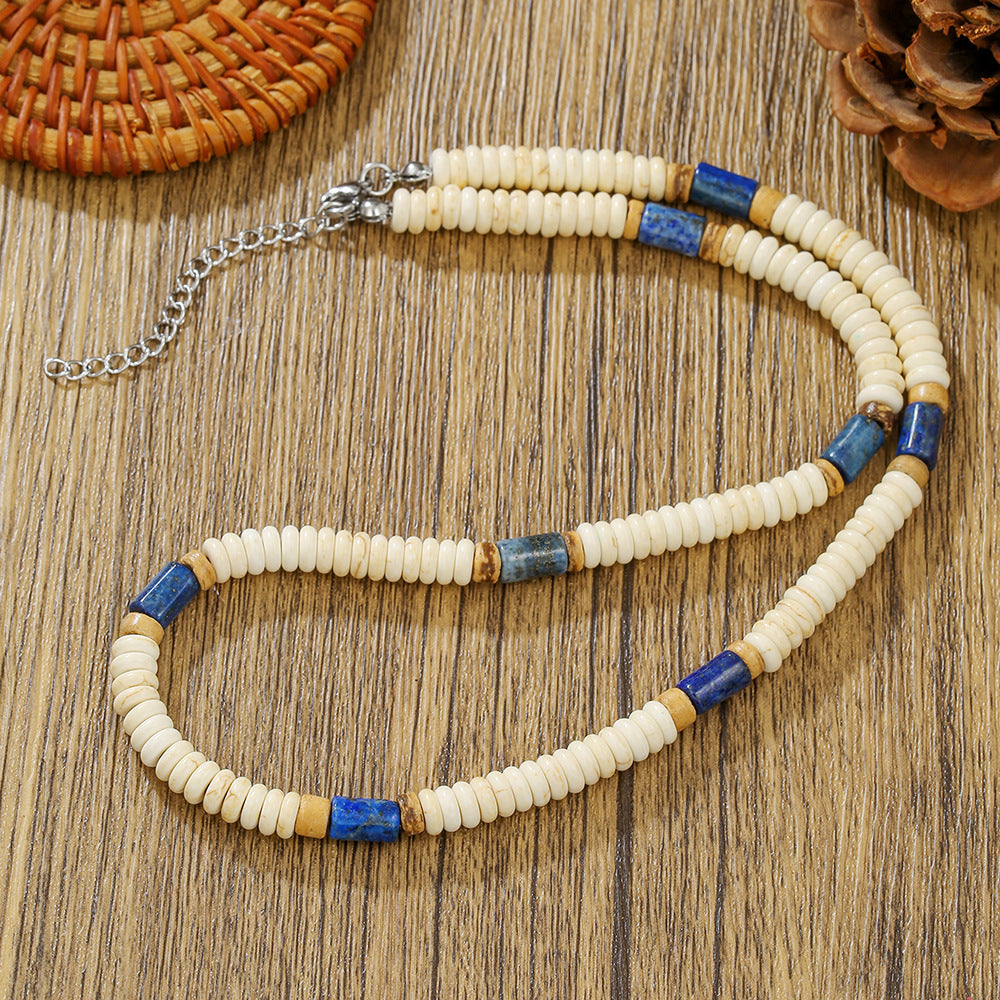 Bohemian Handmade Geometric Turquoise Lapis Lazuli Beaded Necklace for Unisex