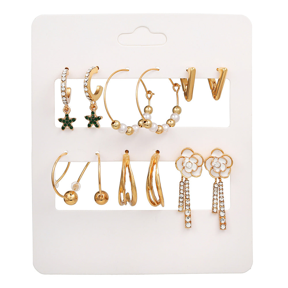 Sweet Geometric Heart Butterfly Alloy Stud Earrings with Rhinestone Pearl and Drip Oil
