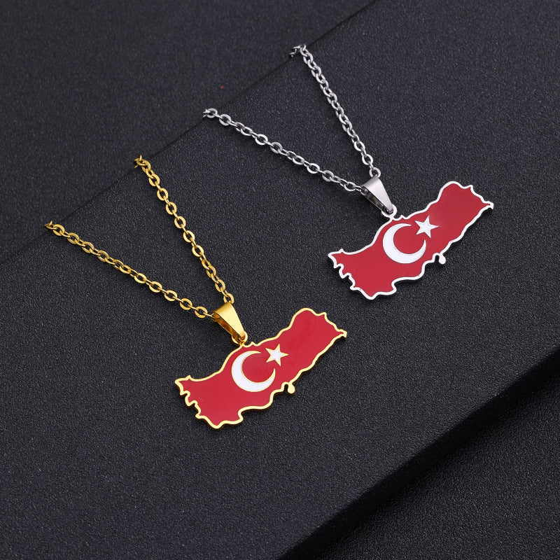 Collar con colgante de acero de titanio geométrico étnico con esmalte para unisex, estilo de cadena O