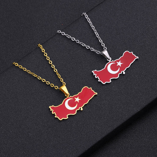 Ethnic Geometric Titanium Steel Pendant Necklace with Enamel Finish for Unisex, O-Chain Style