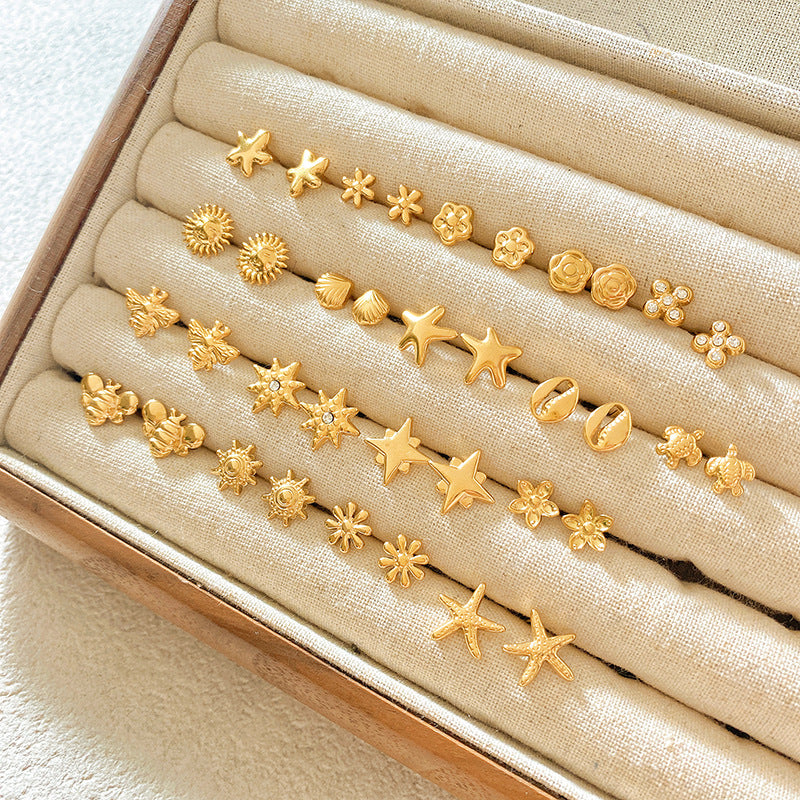 Sweet Star Brass Plated Stud Earrings for Women