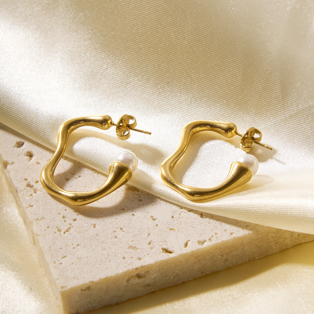 Minimalist Geometric Irregular U-Shaped Titanium Steel Earrings with 18K Gold Plating for Women