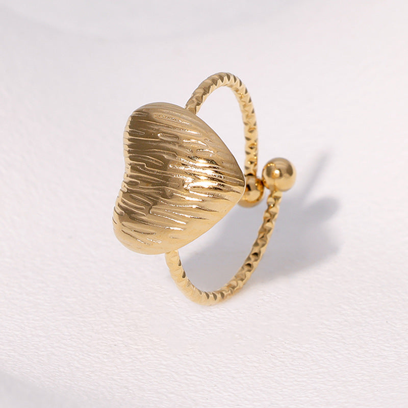 Luxury Minimalist Heart-Shaped Stainless Steel Ring with 18K Gold Plating for Women