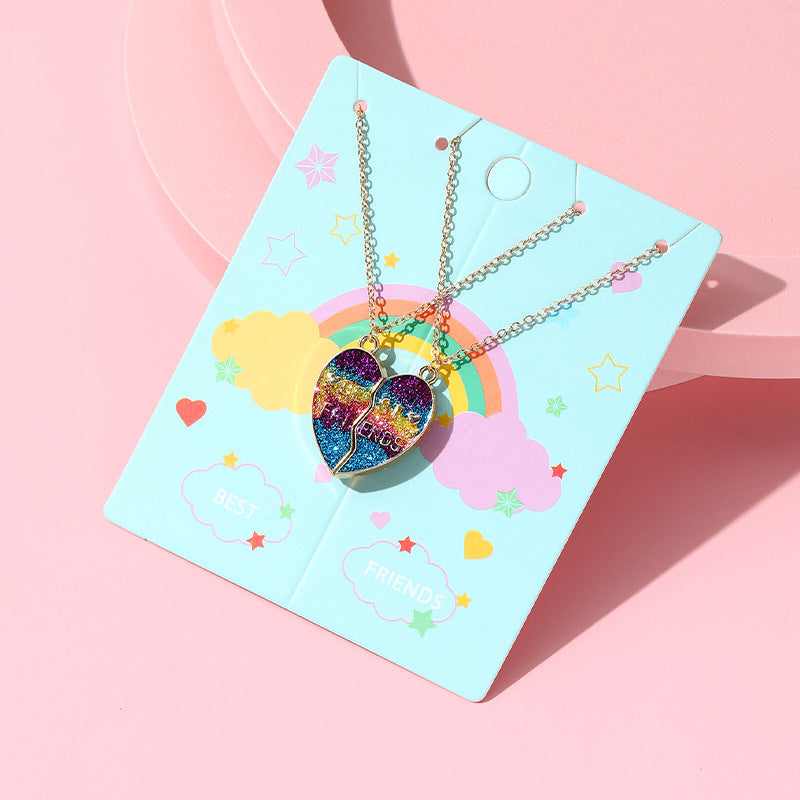 Collana in lega smaltata a forma di cuore minimalista con catena a croce per bambini e ragazzi