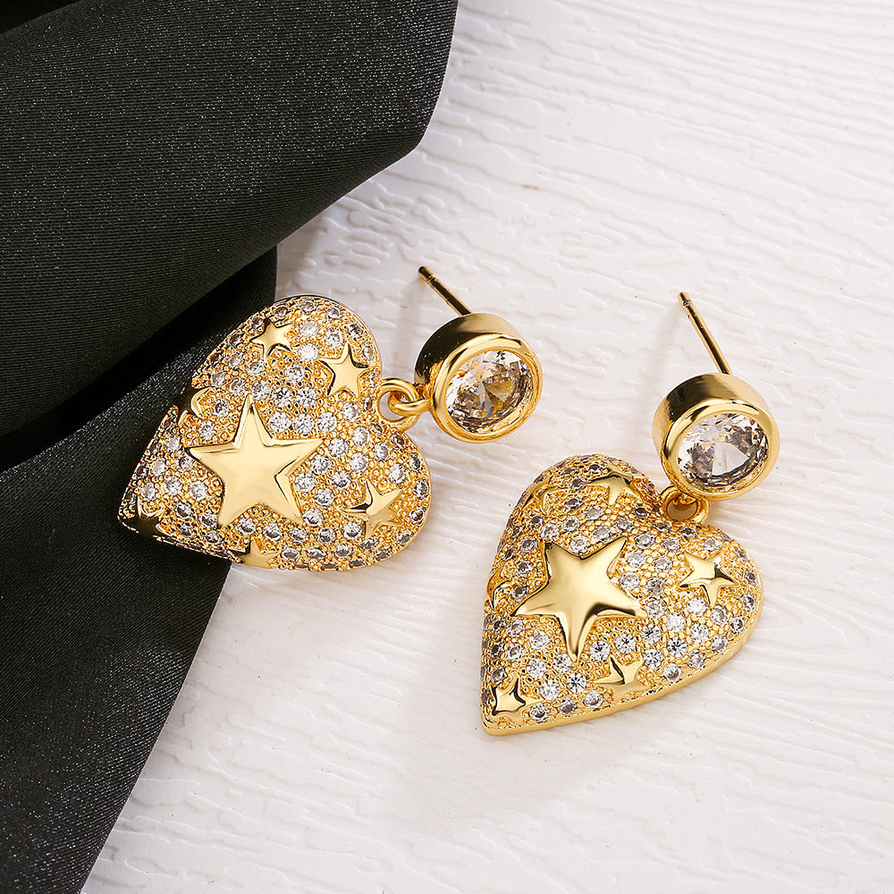 Orecchini Minimalisti a Cuore Geometrico in Zirconia per Donna in Rame con Design di Lusso Leggero e alla Moda