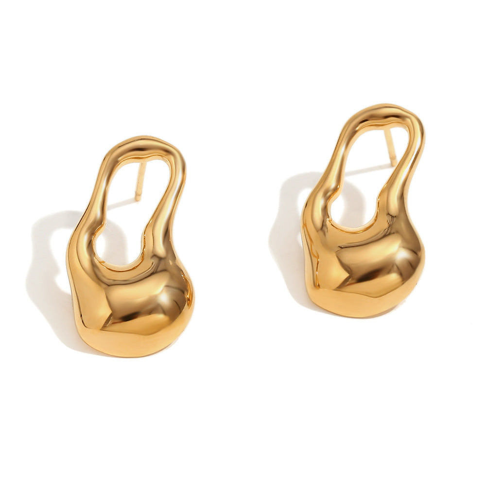 Pendientes de tachuela con diseño geométrico minimalista, chapados en oro de 18 quilates, de acero inoxidable, con forma de lágrima irregular y hueca para mujer