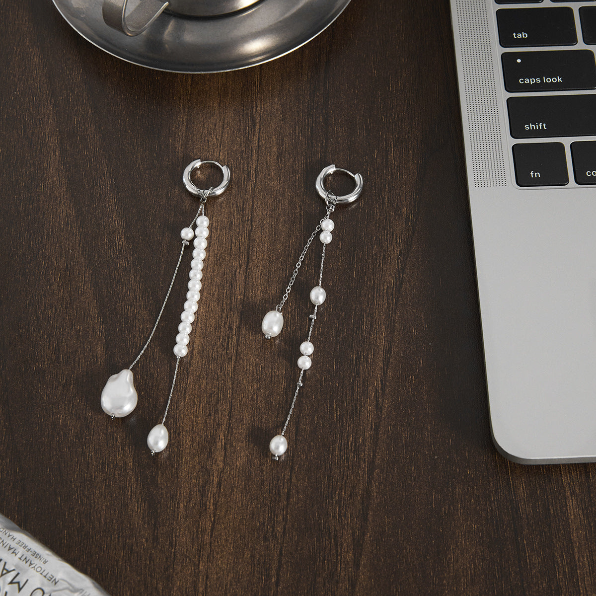 Elegant Geometric Stainless Steel Plated Tassel Pearl Earrings for Women
