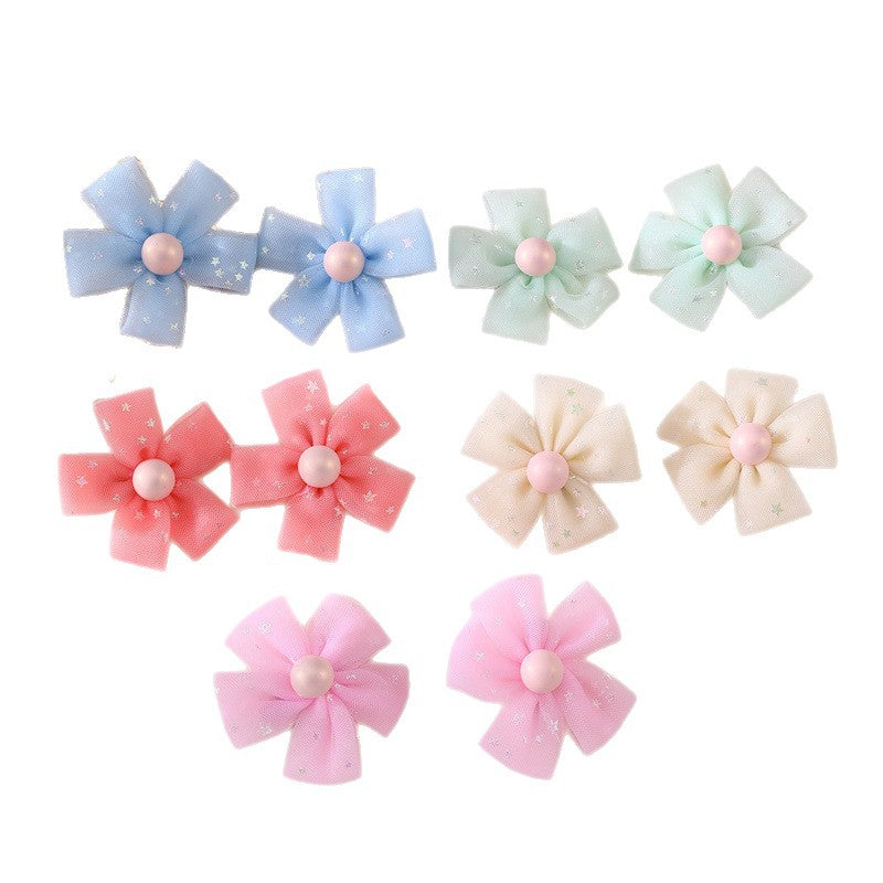 Set di fermagli e mollette per capelli a forma di fiocco per bambini in stile naturale con dettagli in rete arricciata, accessori per capelli fatti a mano in resina plastica per bambini dai 3 ai 10+ anni