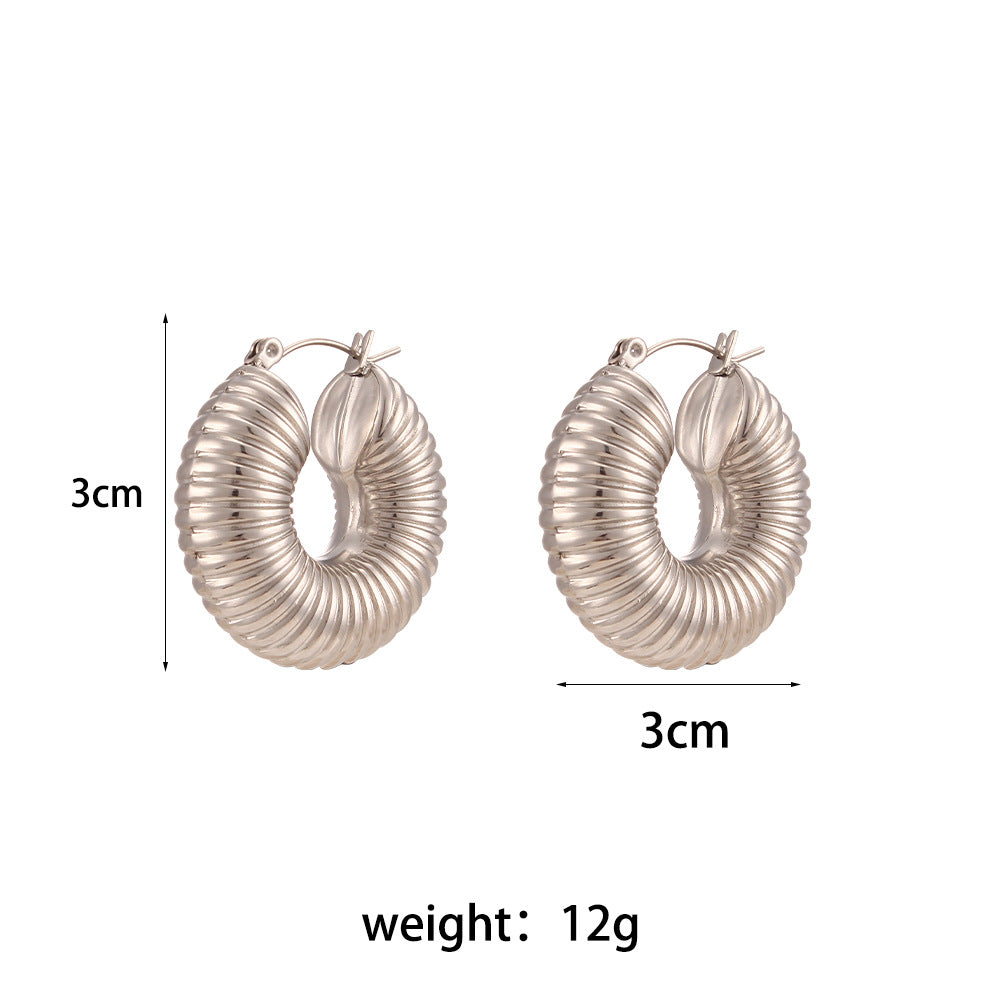 Minimalist Geometric Stainless Steel Hoop Earrings for Women with Silver Plated Finish and Diamond-Cut Faceting