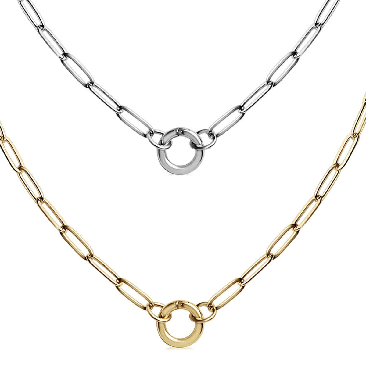 Minimalist Heart Round Stainless Steel Plated Pendant Necklace with Paperclip Chain DIY Charm Bar Unisex