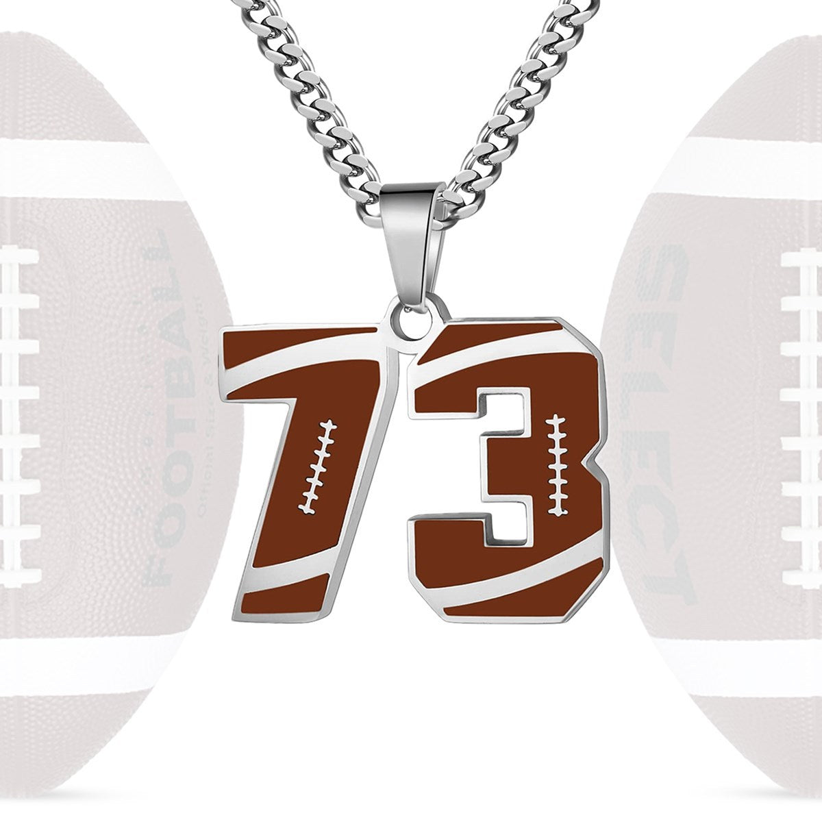 Motivational Football Number Pendant Necklace for Men in Stainless Steel with Polished Finish and Letter/Number Design