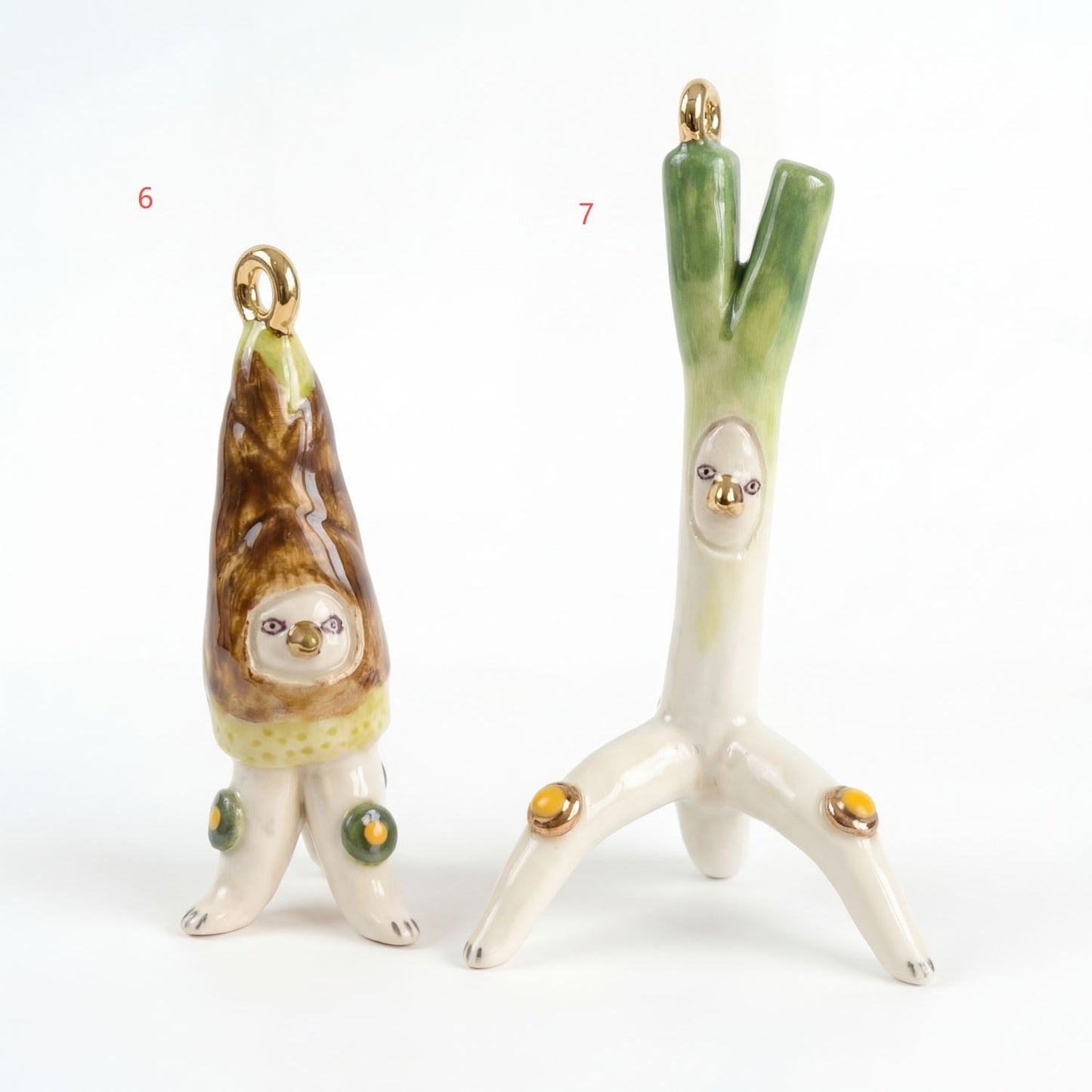 Vintage Abstract Vegetable Green Onion 18K Gold Plated Drip Oil Brass Charm Bar Pendant