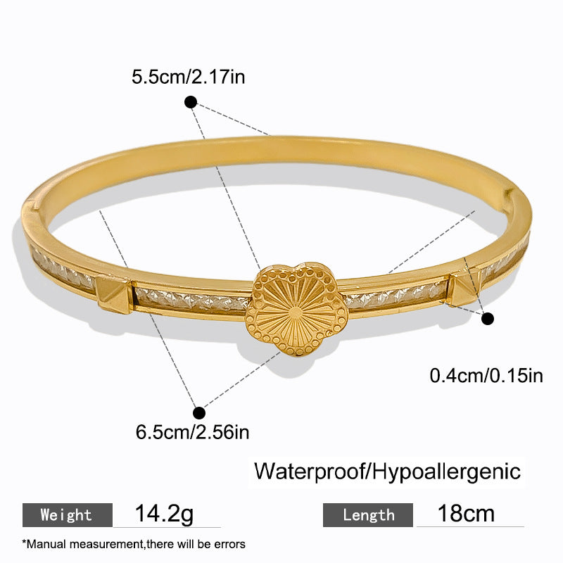 Vintage Diamond Floral Plated Titanium Steel Cuff Bracelet for Women