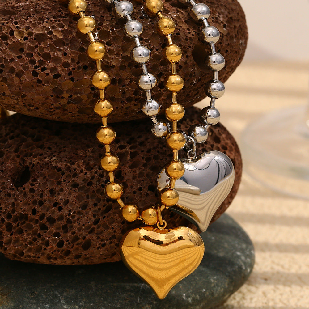 Fashionable Heart-Shaped Stainless Steel Pendant Necklace with 18K Gold Plating for Women