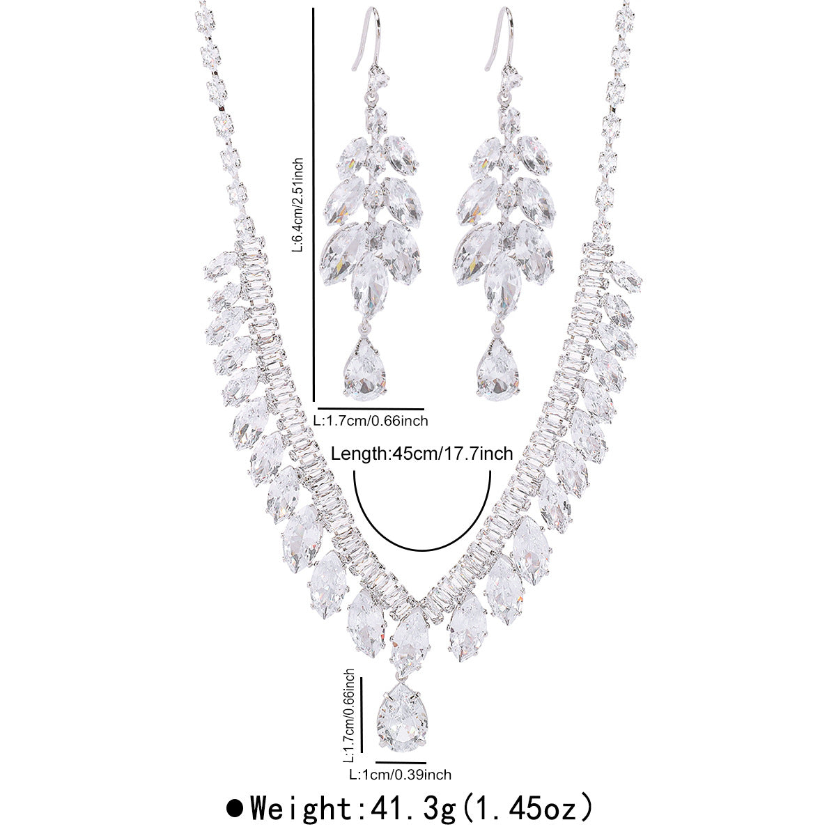 Set collana e orecchini in rame e zirconi geometrici ovali eleganti di alta gamma da donna