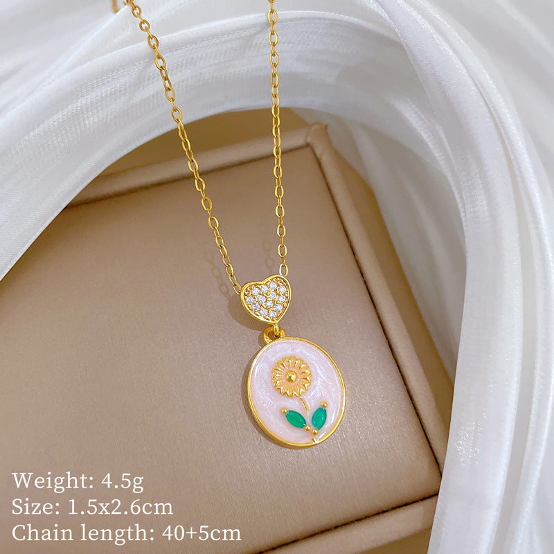 Sweet Cartoon Animal Micro-Inlaid Cubic Zirconia Brass Pendant Titanium Steel Necklace for Unisex