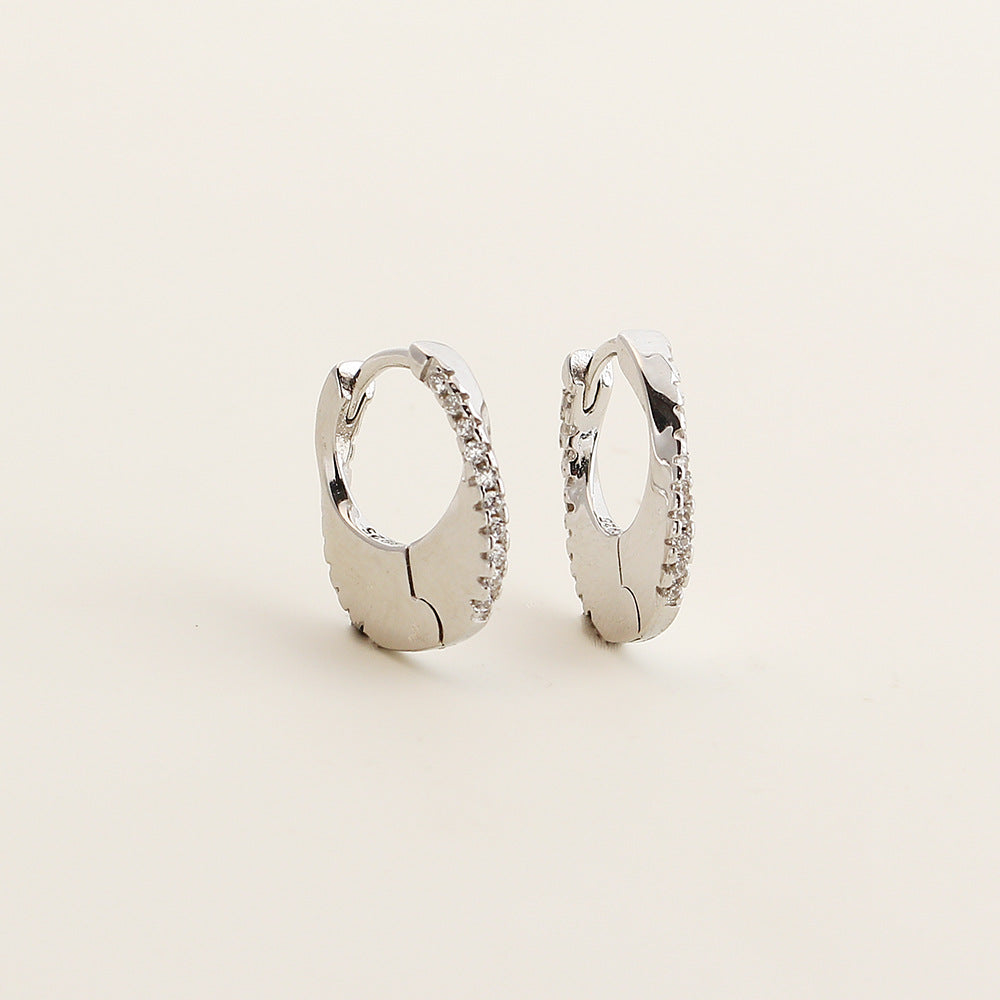 Minimalista geométrica S925 plata esterlina brazaletes de oreja con incrustaciones de diamantes de imitación para mujer