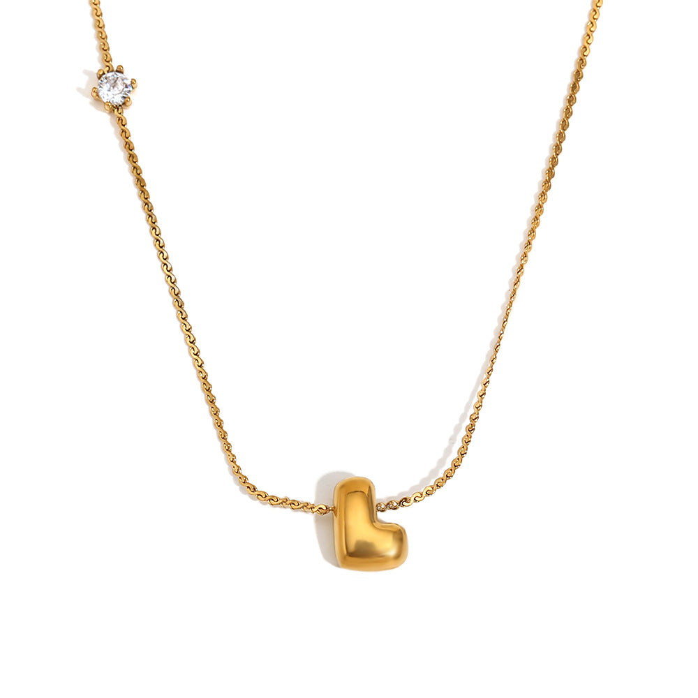 Minimalist Letter-Shaped Pendant Necklace for Women in Stainless Steel with 18K Gold Plating and Cubic Zirconia Accent on S-Link Chain