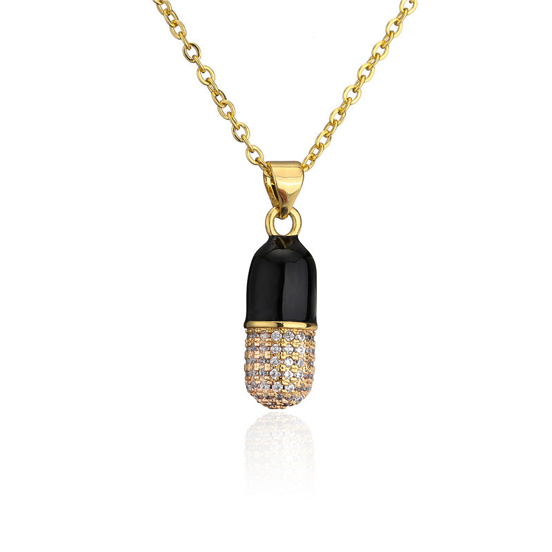 Geometric Drip Oil Inlay Brass Pendant Necklace with Cable Chain for Women
