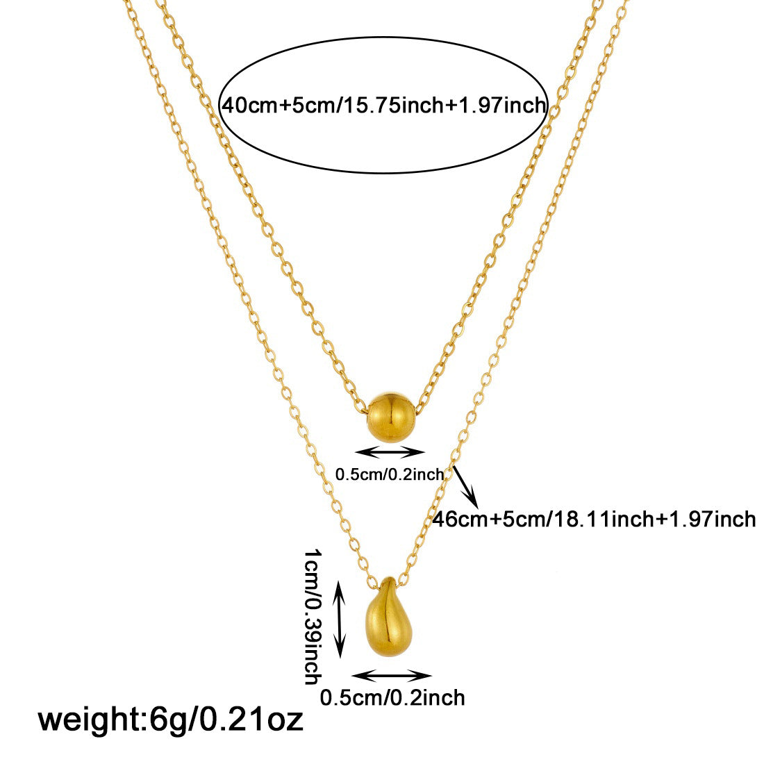 Minimalist Gold Plated Stainless Steel Round Teardrop Pendant Necklace for Women