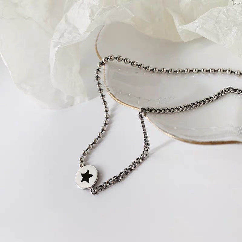 Minimalist Geometric Titanium Steel Star Pendant Necklace with Plated Finish on O-Chain for Unisex Wear