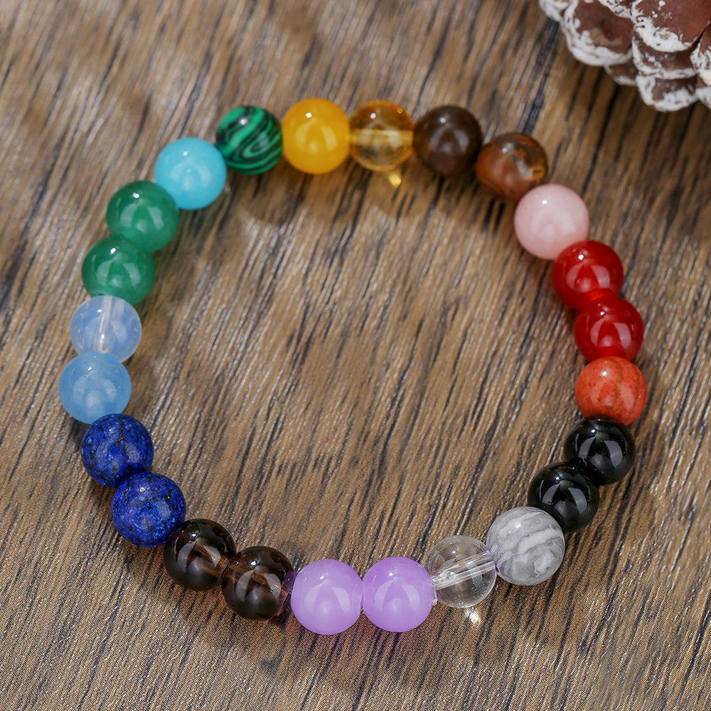 Natural Agate Crystal Beaded Bracelet 8mm Round Stone Hand Jewelry for Women and Men
