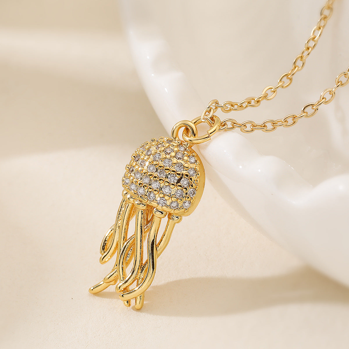 Minimalist Gold Plated Geometric Seahorse and Octopus Pendant Necklace for Women