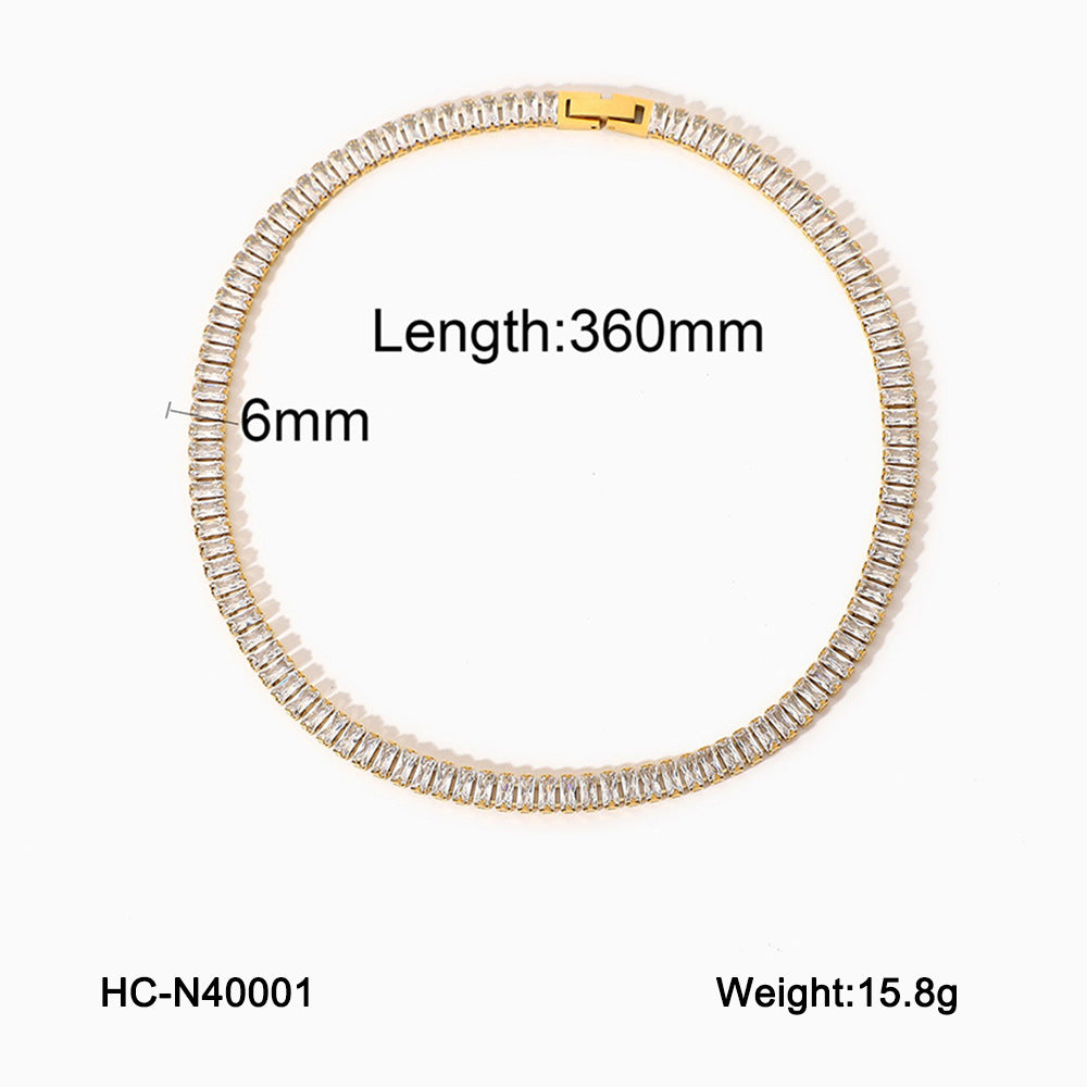 Minimalist Geometric Shaped Zirconia Pendant Necklace in Titanium Steel with Rhinestone Inlay for Women