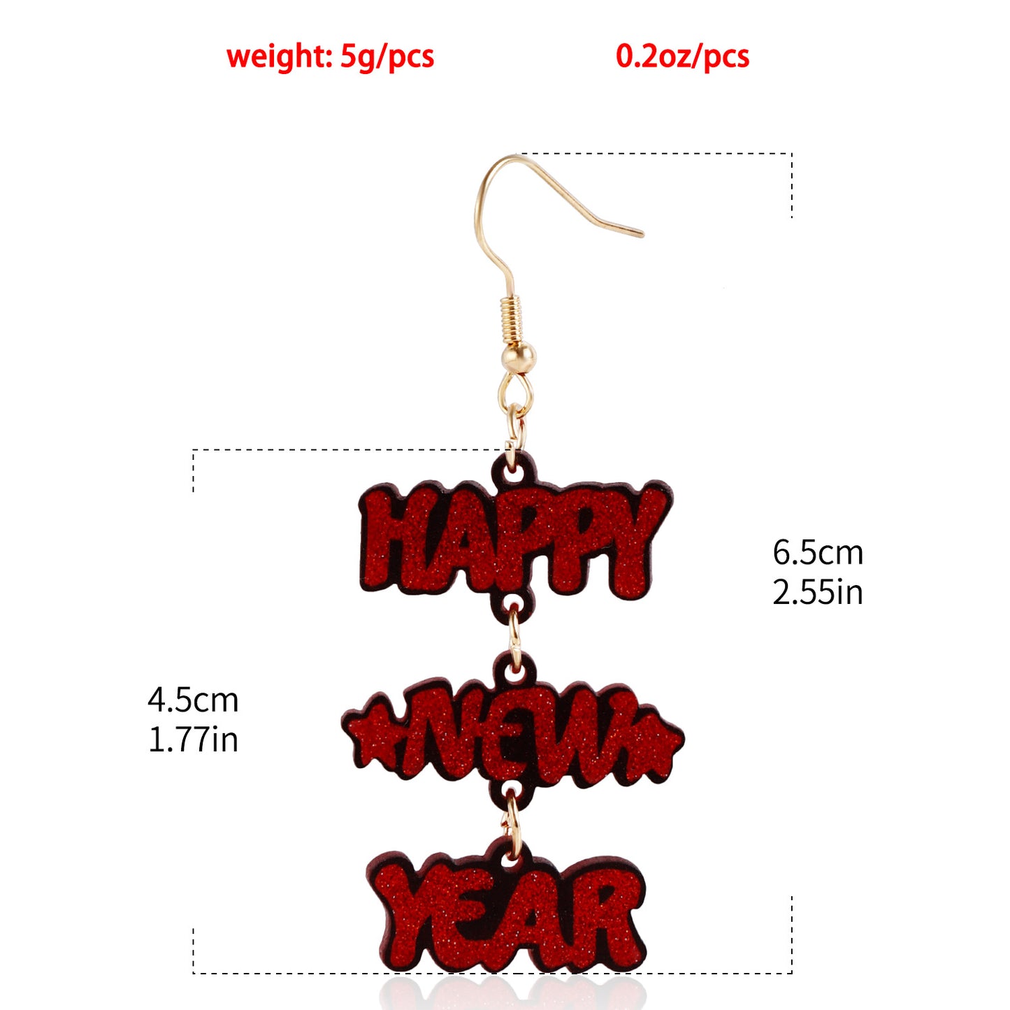 Orecchini a lettera acrilici geometrici alla moda "Happy New Year" per donna con finitura placcata